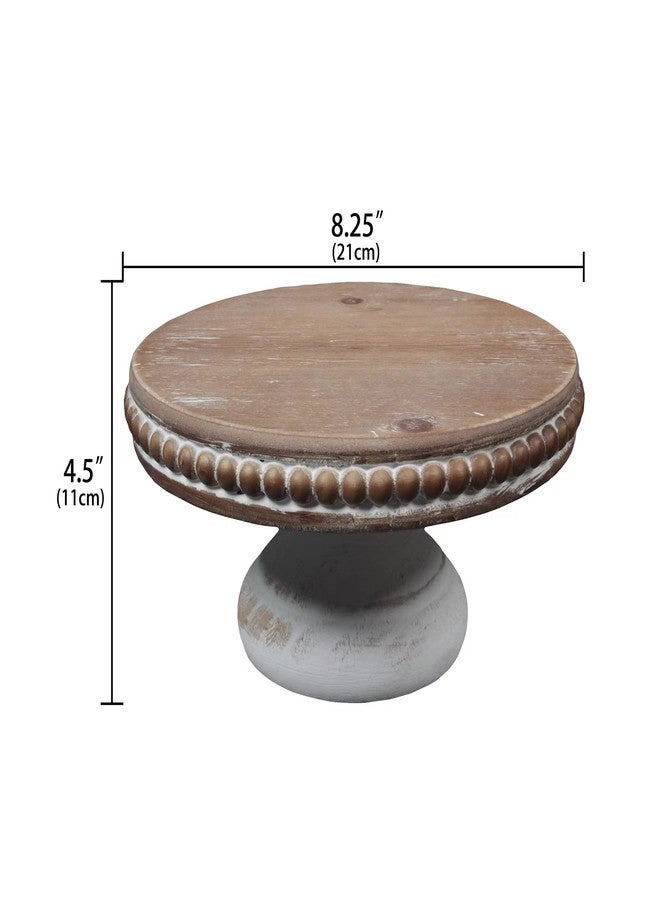 dwellington White Wash Round Display Wood Riser, 8.25” Shabby Chic Pedestal Tray Decor with Beads, Farmhouse Display Stands for Small Items in Coffee Bar, Bathroom, Kitchen Island - Image 2